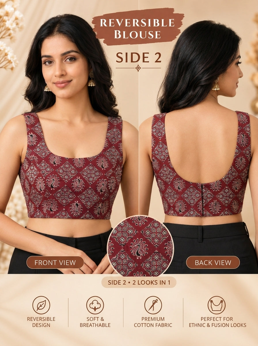 Two Way Reversible Ajrakh-Style Blouse