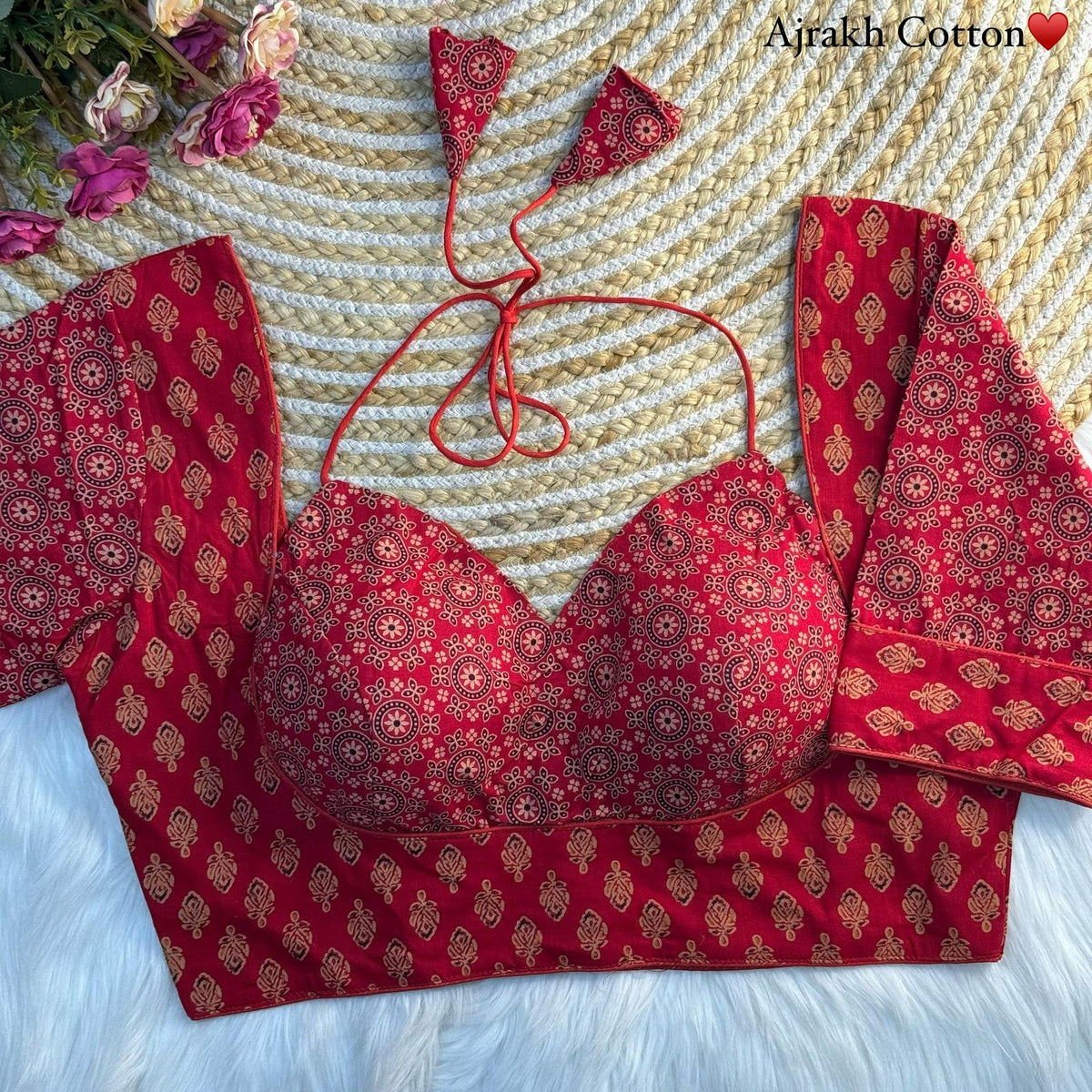 Masaba Style Crimson Red Ajrakh Cotton Blouse