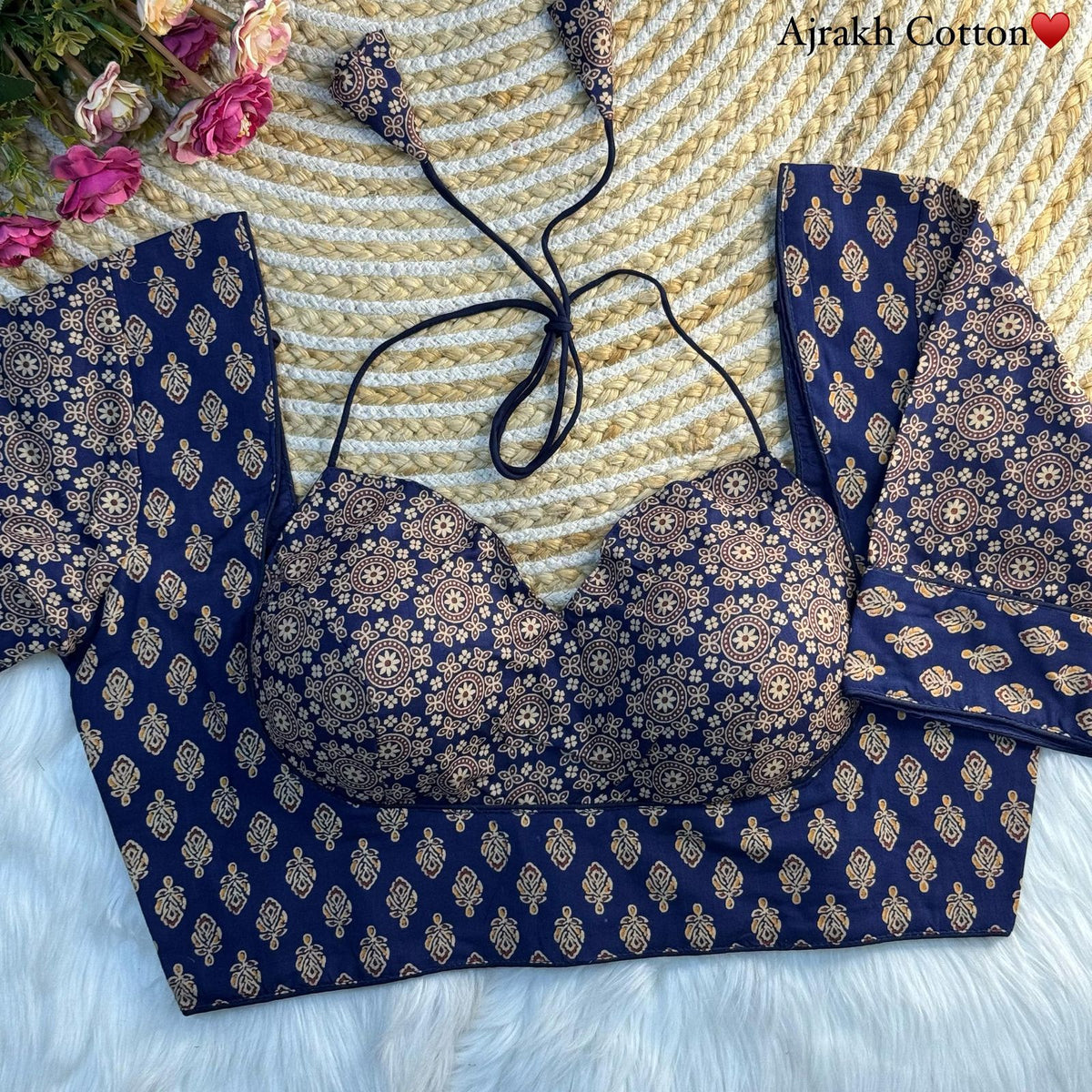 Masaba Style Indigo Blue Ajrakh Cotton Blouse