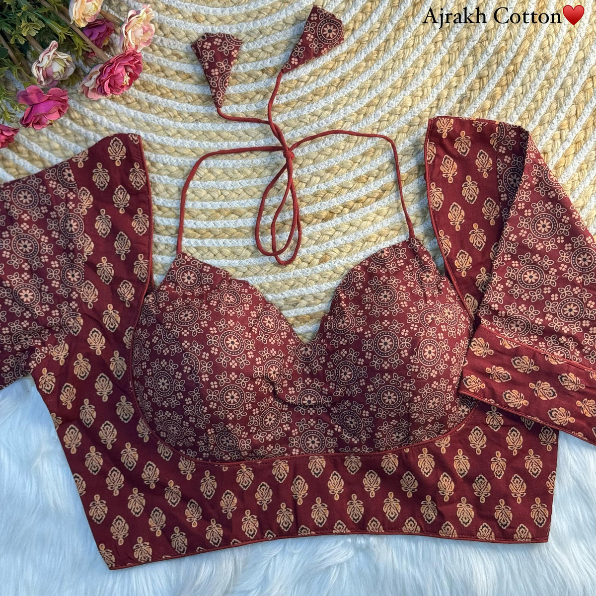 Masaba Style Wine Maroon Ajrakh Cotton Blouse