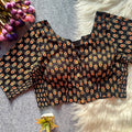Ajrak Print Side Elastic Blouse - Black Color
