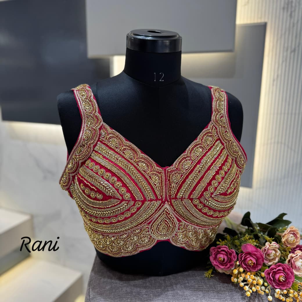 Western Pattern Heavy Handwork Sleeveless Blouse - Rani Color