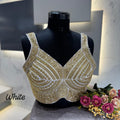 Western Pattern Heavy Handwork Sleeveless Blouse - White Color