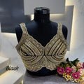 Western Pattern Heavy Handwork Sleeveless Blouse - Black Color