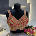 Western Pattern Heavy Handwork Sleeveless Blouse - Red Color
