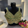 Western Pattern Heavy Handwork Sleeveless Blouse - Green Color