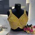 Western Pattern Heavy Handwork Sleeveless Blouse - Yellow Color
