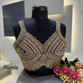 Western Pattern Heavy Handwork Sleeveless Blouse - Purple Color