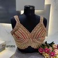 Western Pattern Heavy Handwork Sleeveless Blouse - Maroon Color