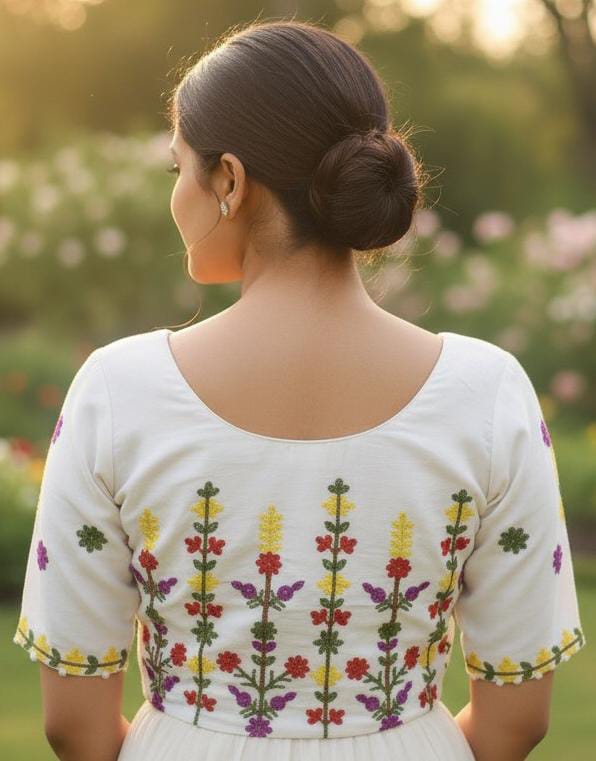 Floral Embroidery Khadi Cotton Blouse