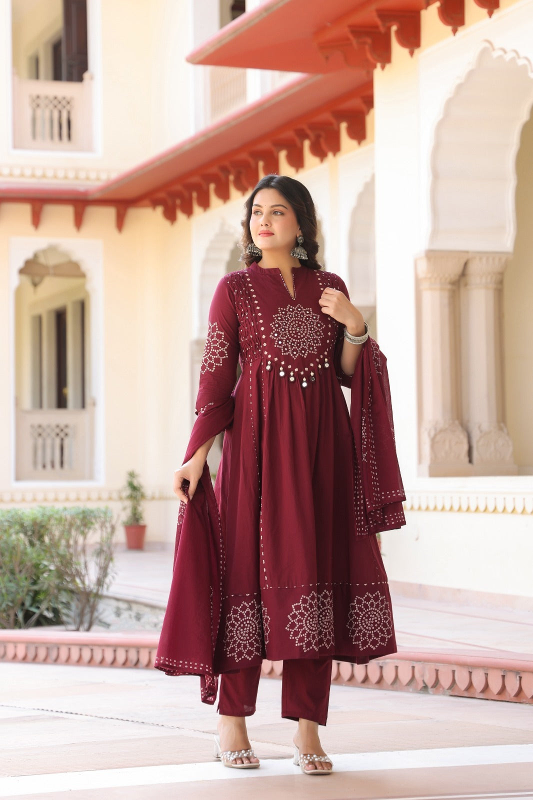 Maroon Floral Anarkali Kurta