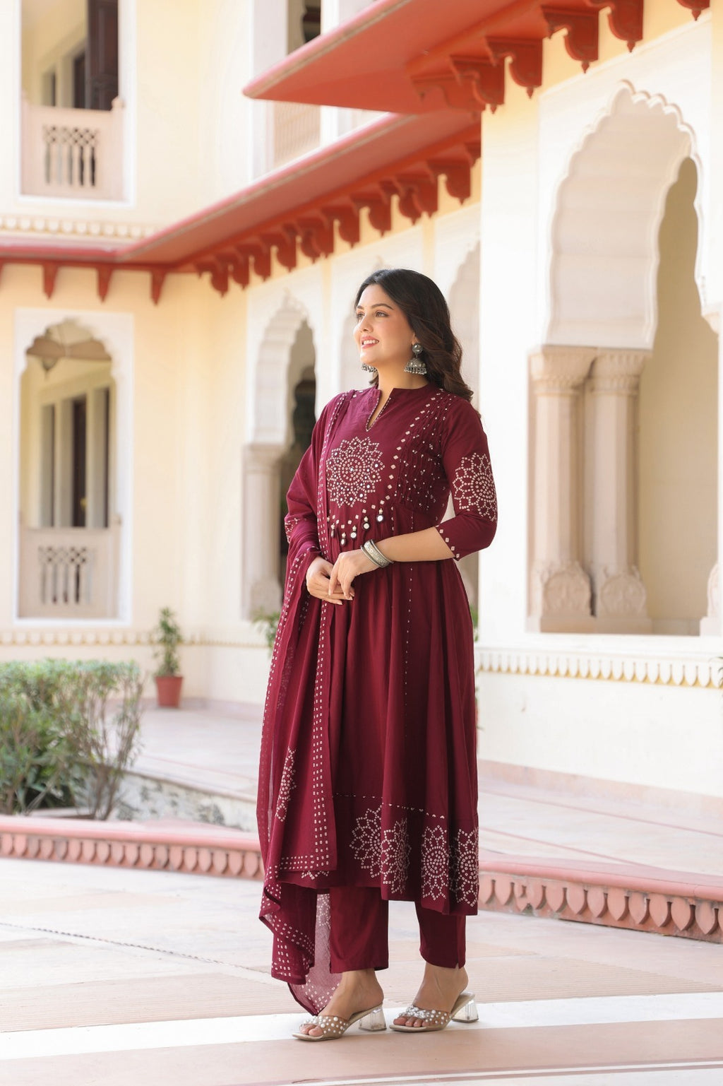 Maroon Floral Anarkali Kurta