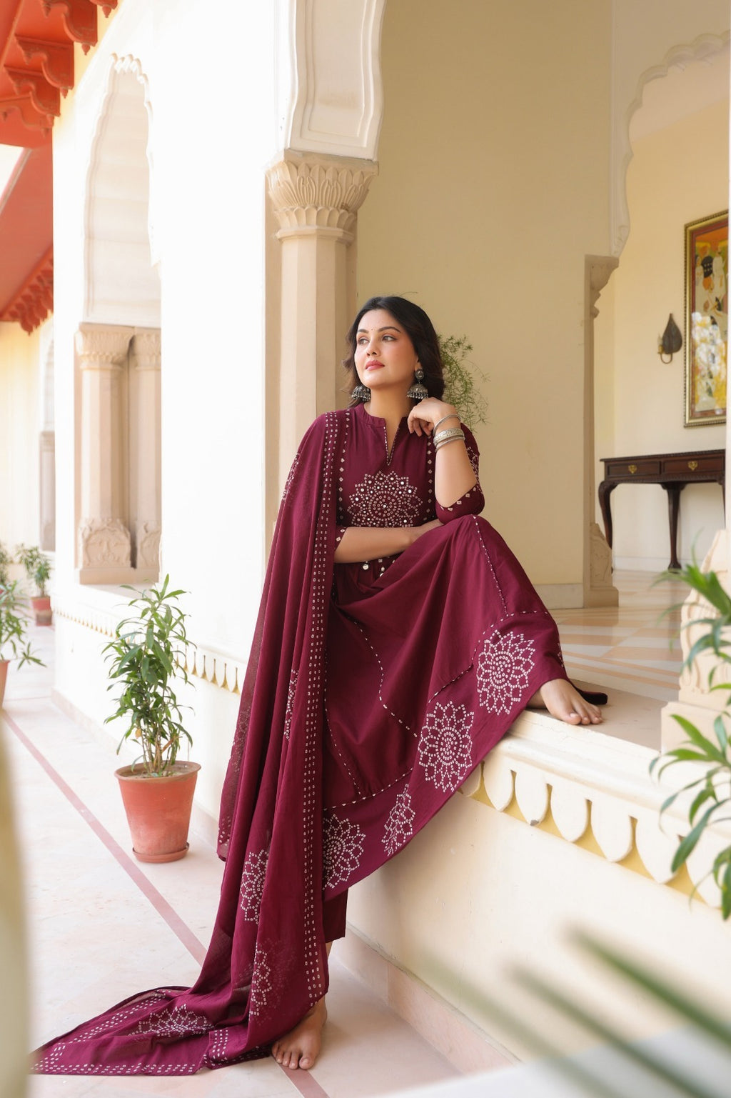 Maroon Floral Anarkali Kurta