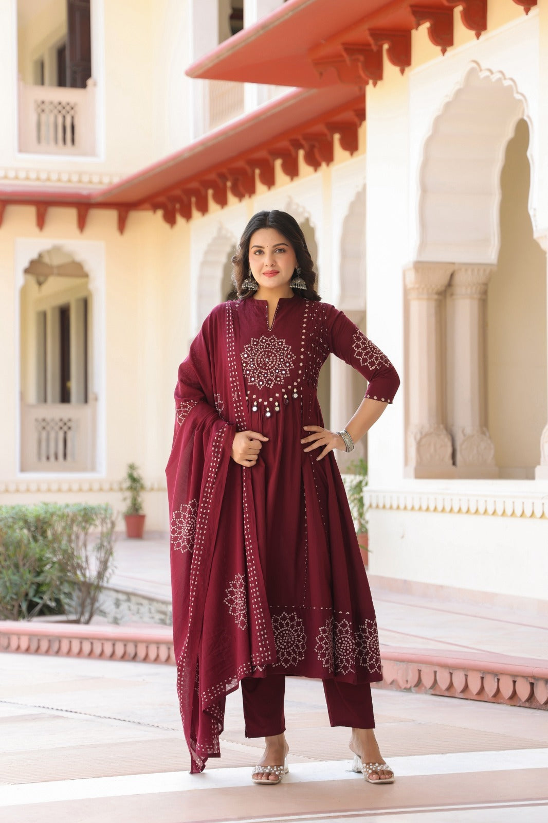 Maroon Floral Anarkali Kurta