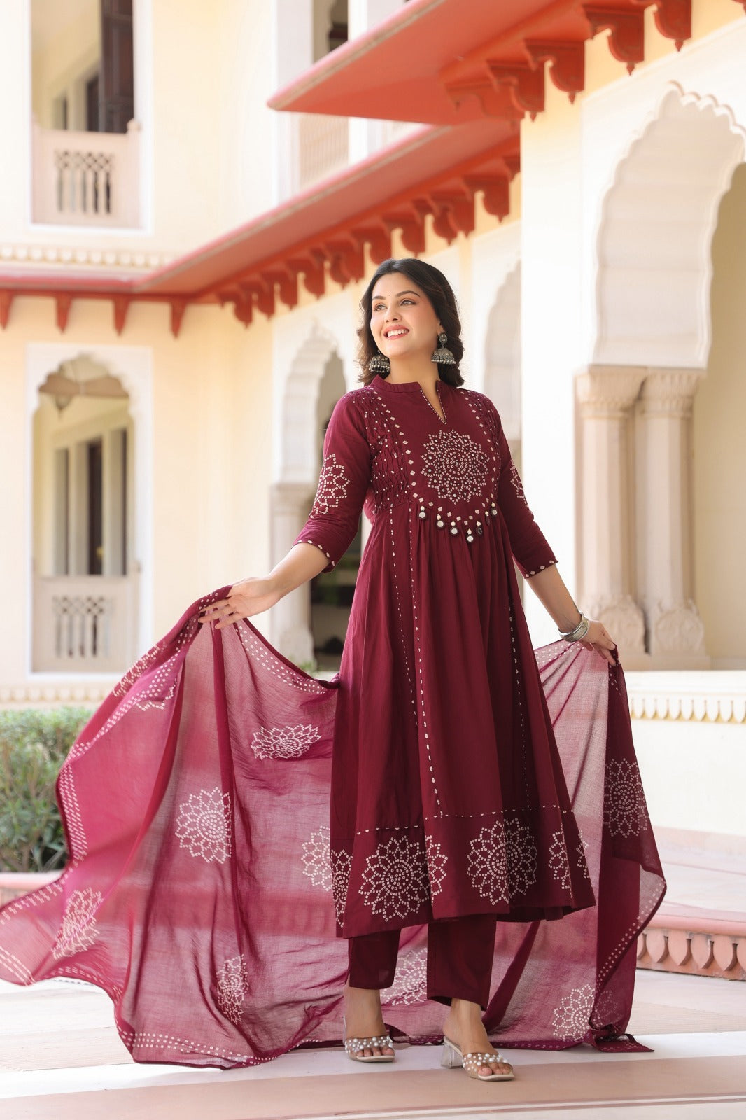 Maroon Floral Anarkali Kurta