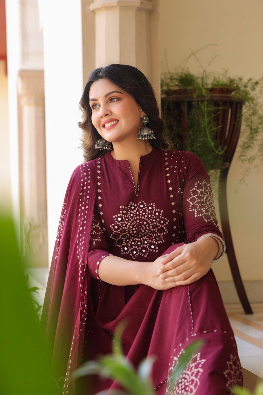 Maroon Floral Anarkali Kurta
