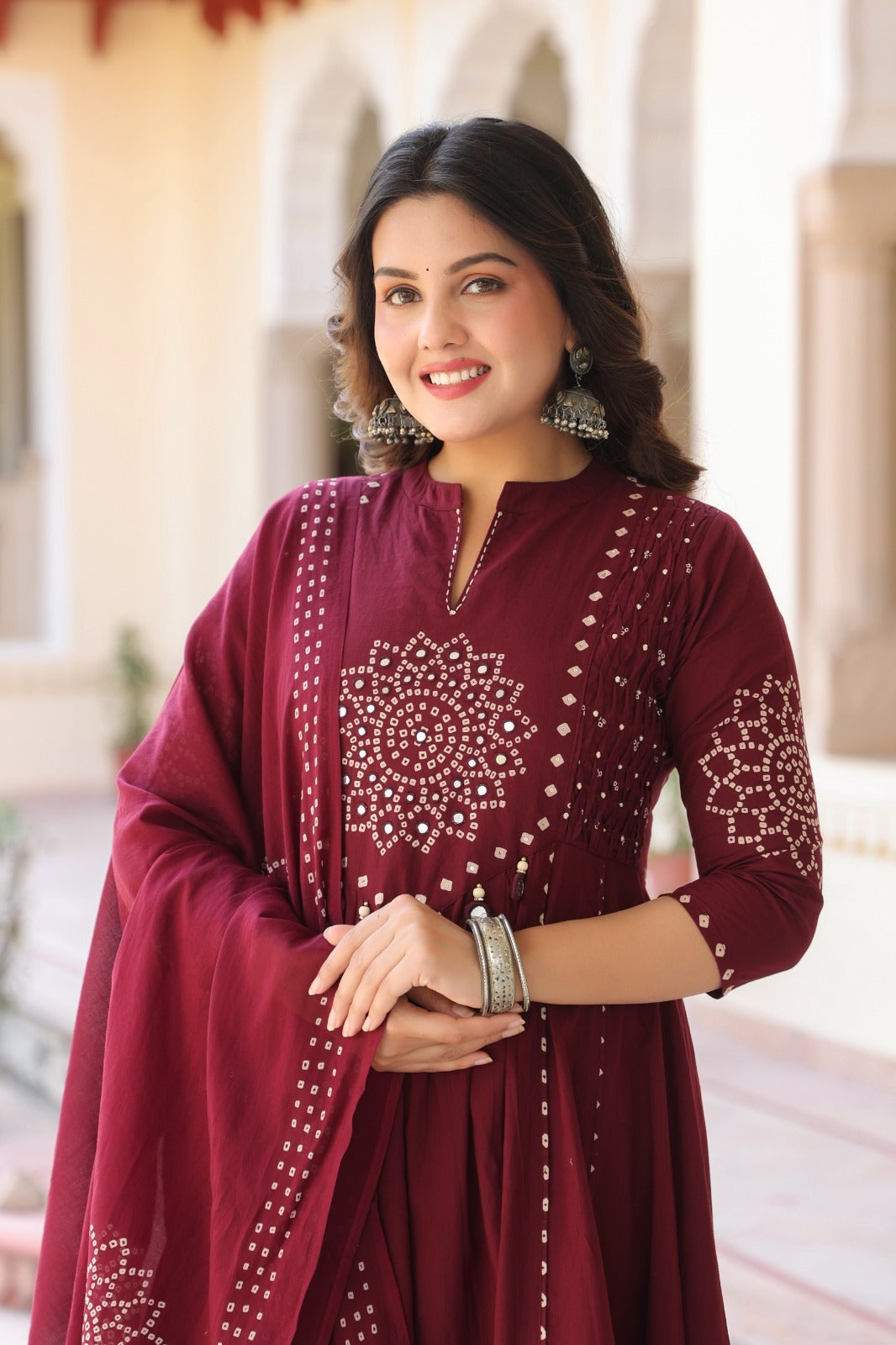 Maroon Floral Anarkali Kurta