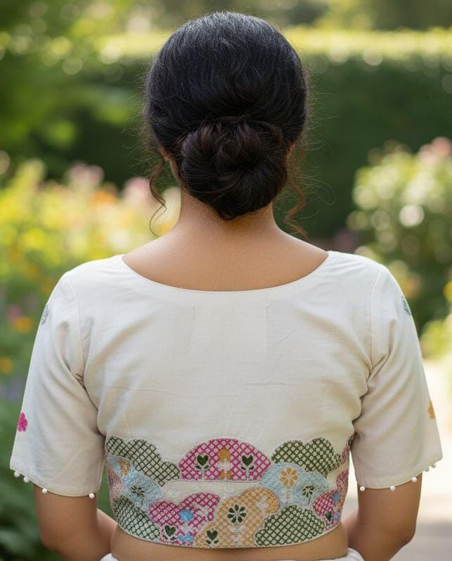 Geometric Floral Khadi Cotton Blouse