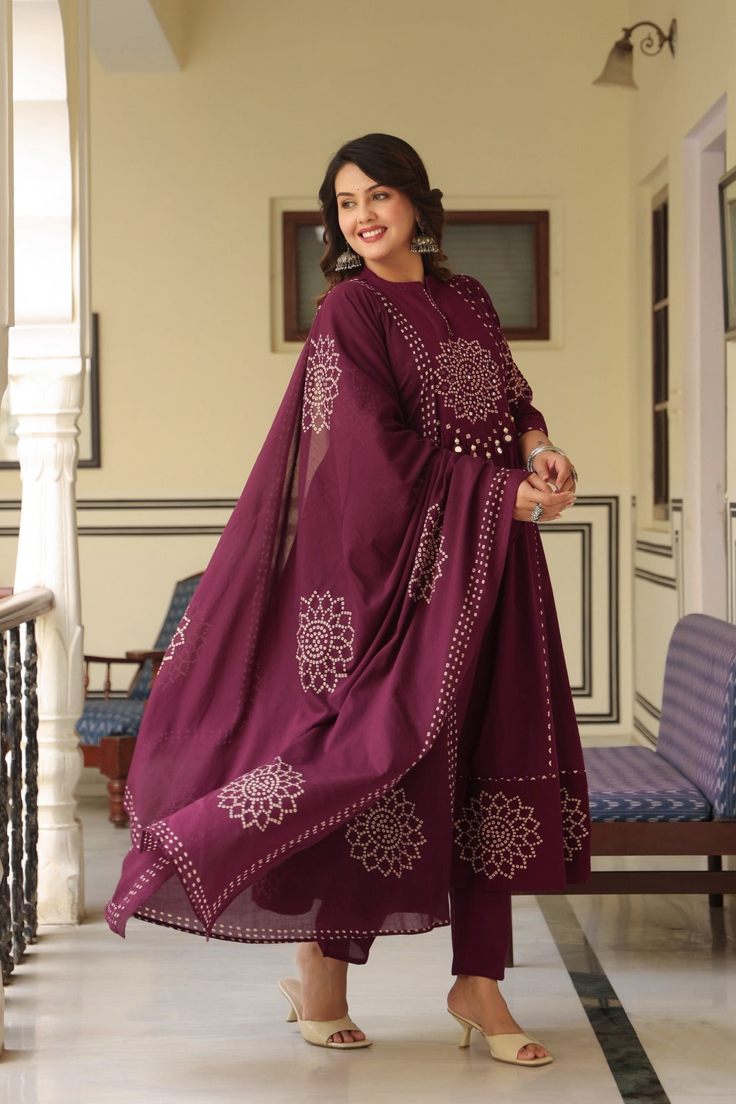 Wine Floral Anarkali Kurta