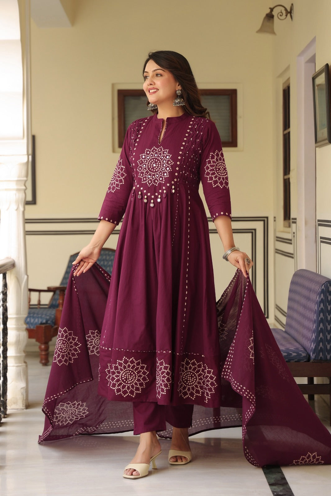Wine Floral Anarkali Kurta