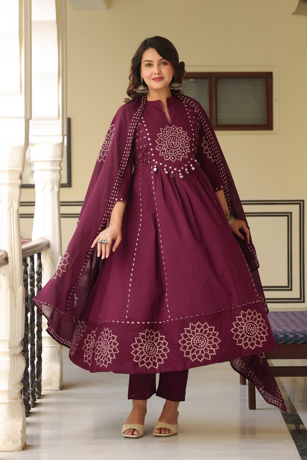 Wine Floral Anarkali Kurta
