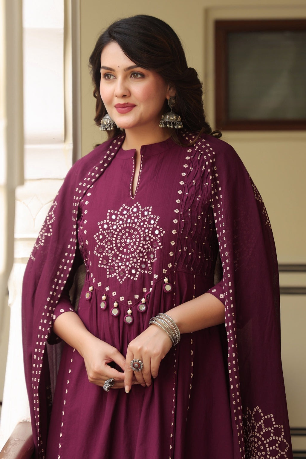 Wine Floral Anarkali Kurta