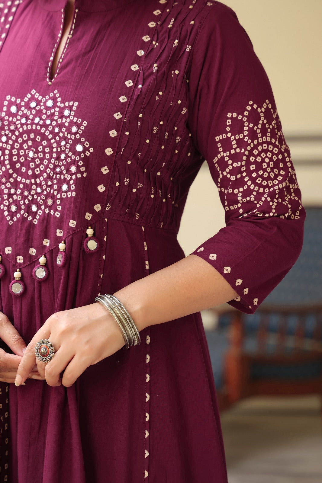 Wine Floral Anarkali Kurta