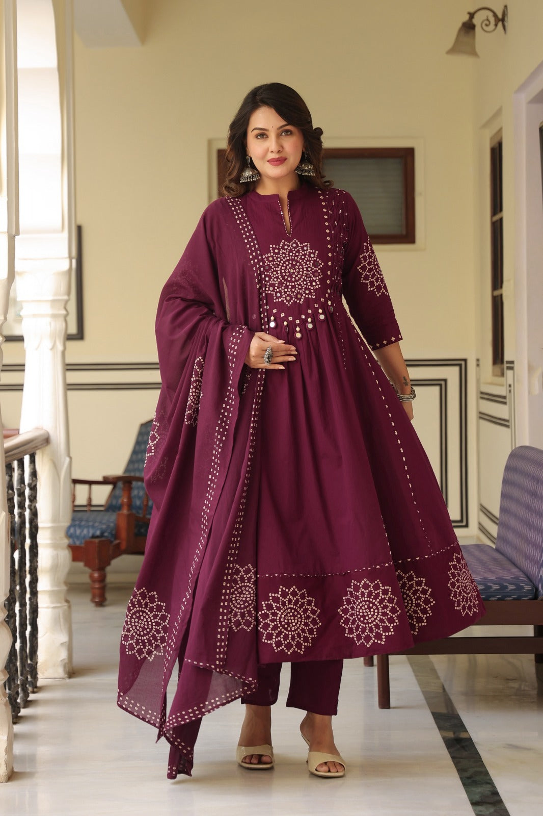 Wine Floral Anarkali Kurta
