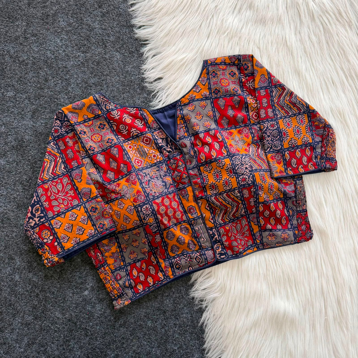 Ajrak Heritage Patchwork Blouse – Peach & Pink