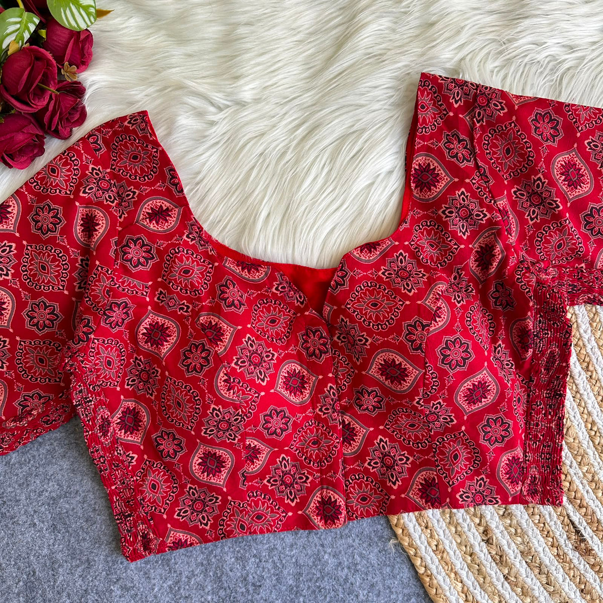Ajrak Rangrez Elastic Blouse – Red