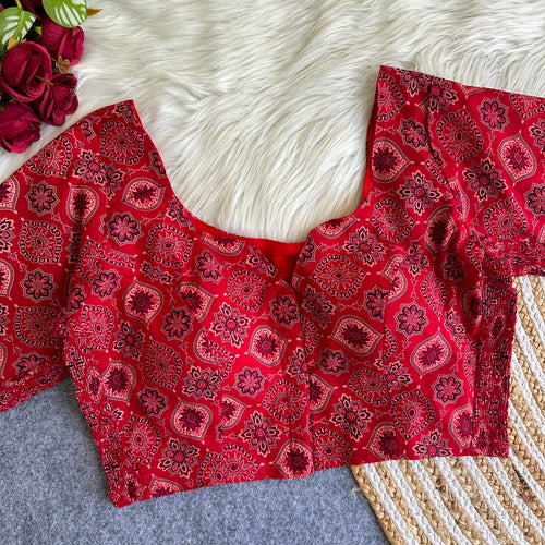 Ajrak Rangrez Elastic Blouse – Red