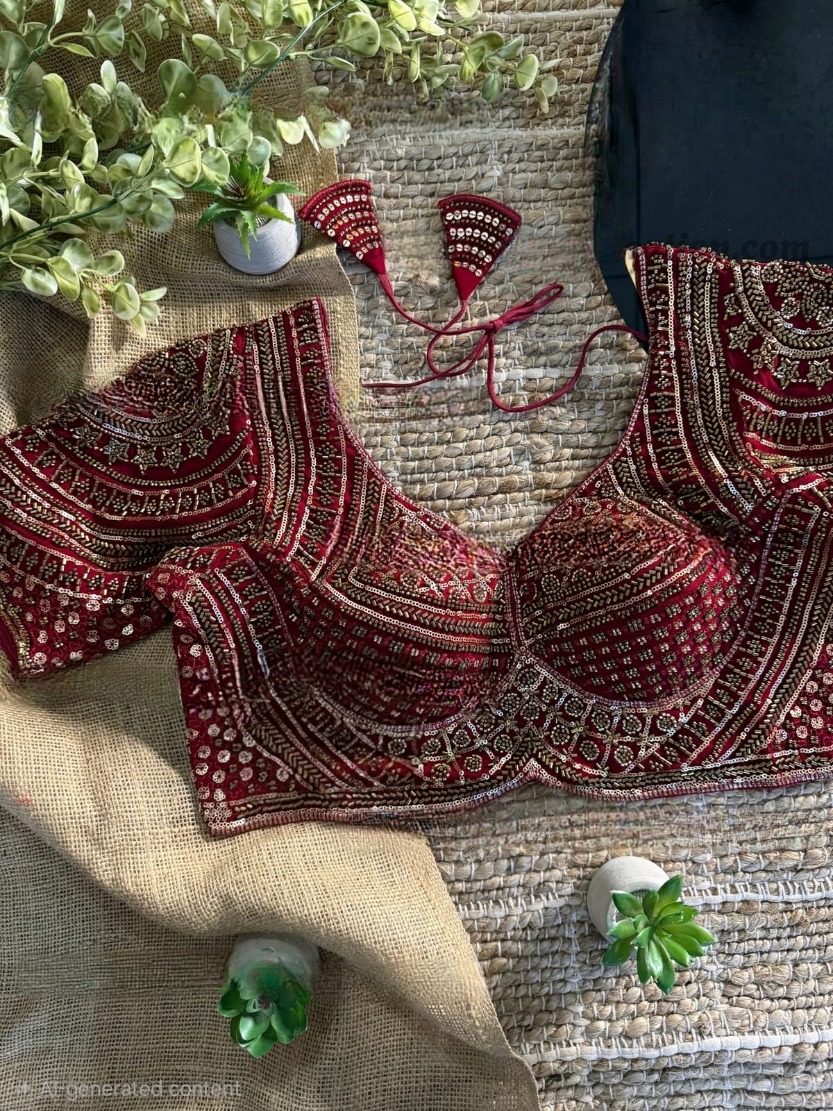 Bridal Maroon Mirror Work Blouse – Wine