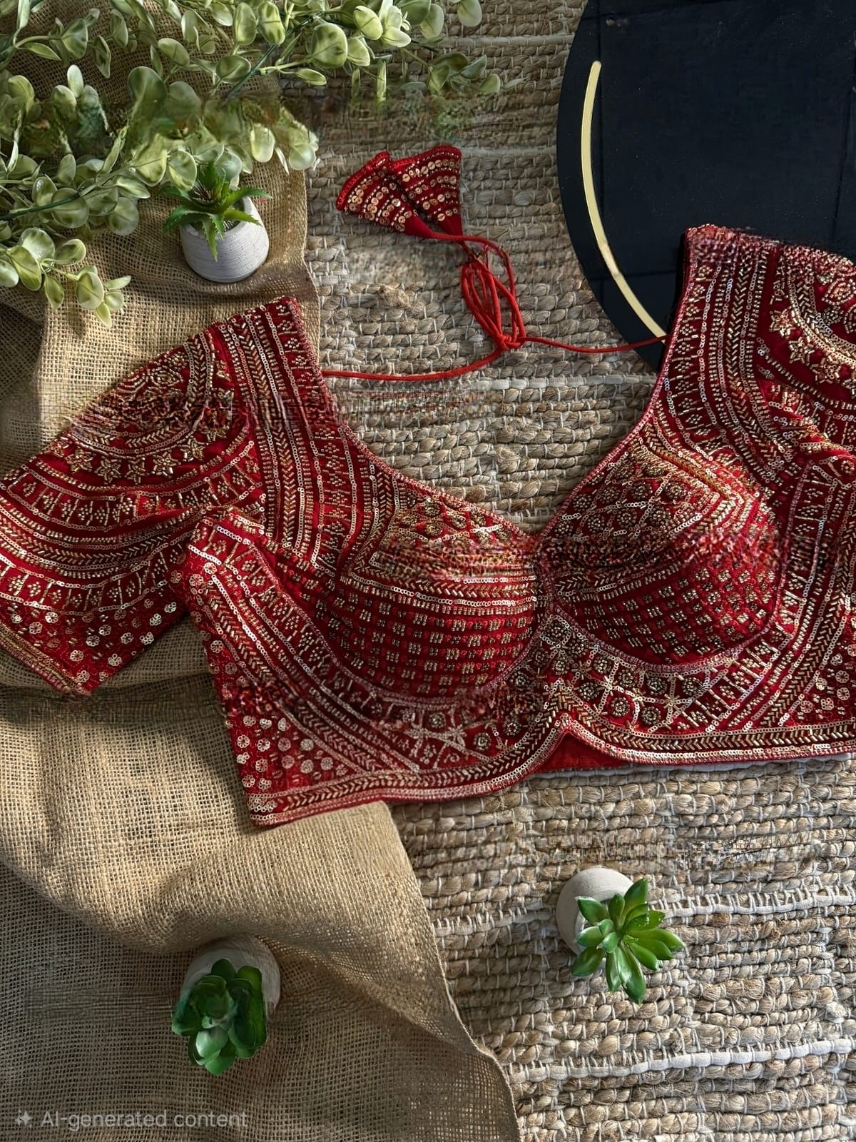Bridal Red Mirror Work Blouse – Classic Red