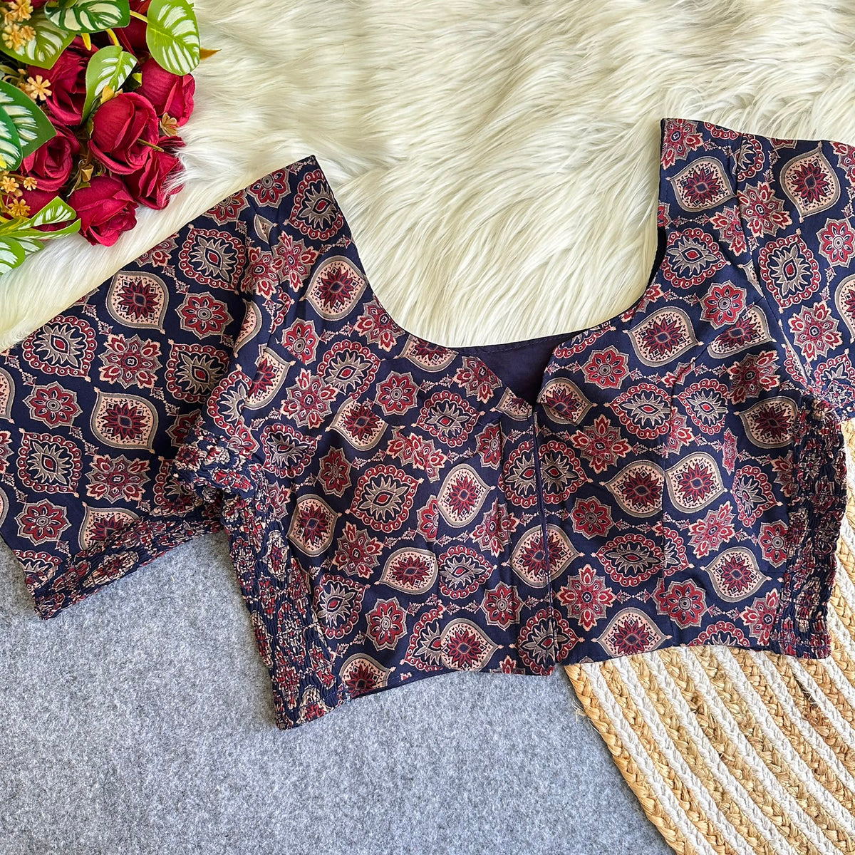 Ajrak Saanjh Elastic Blouse – Navy