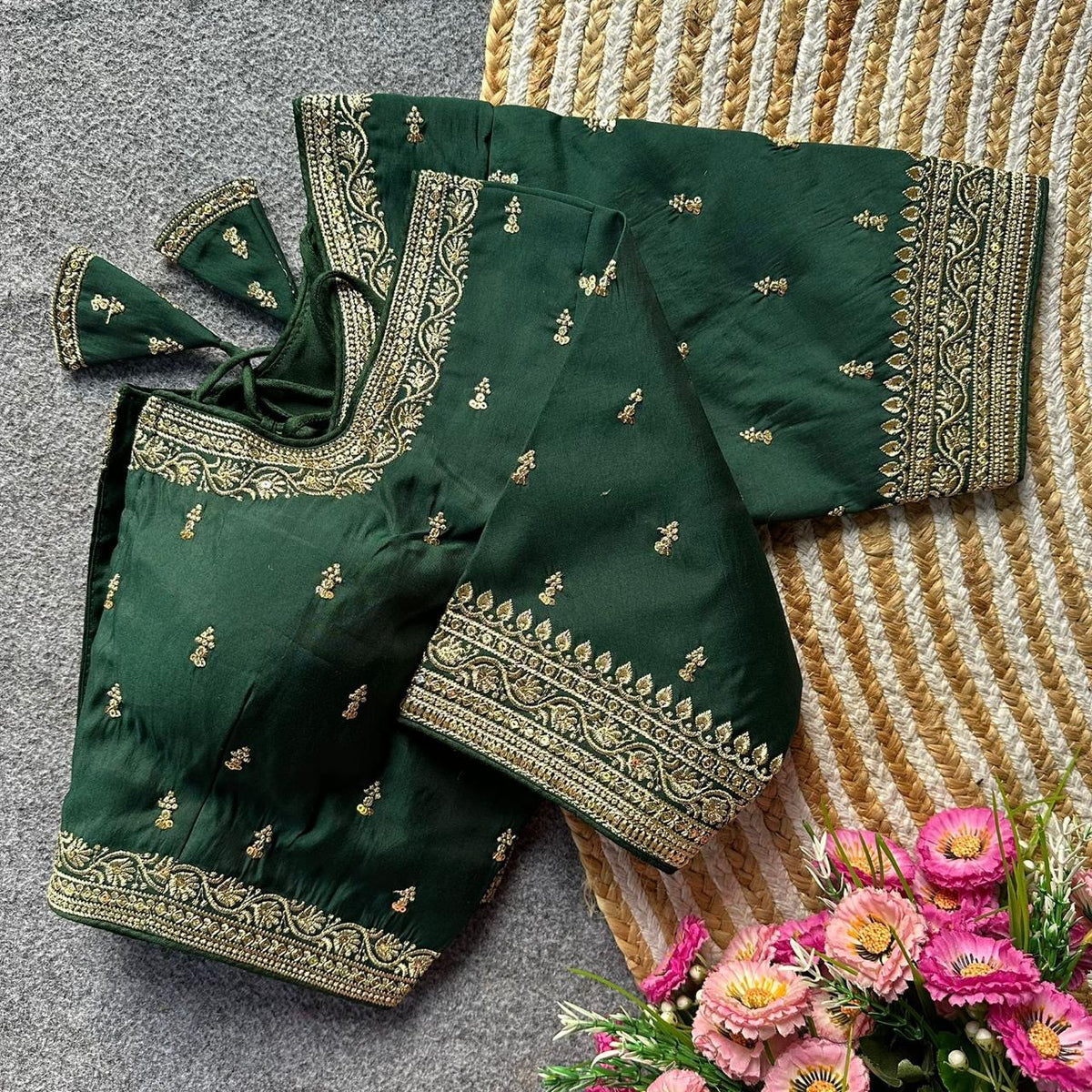 Green Emerald Royale Zari Blouse