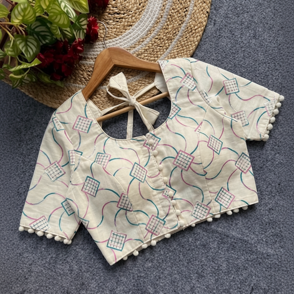 Khadi Cotton Blouse - Geometric Print