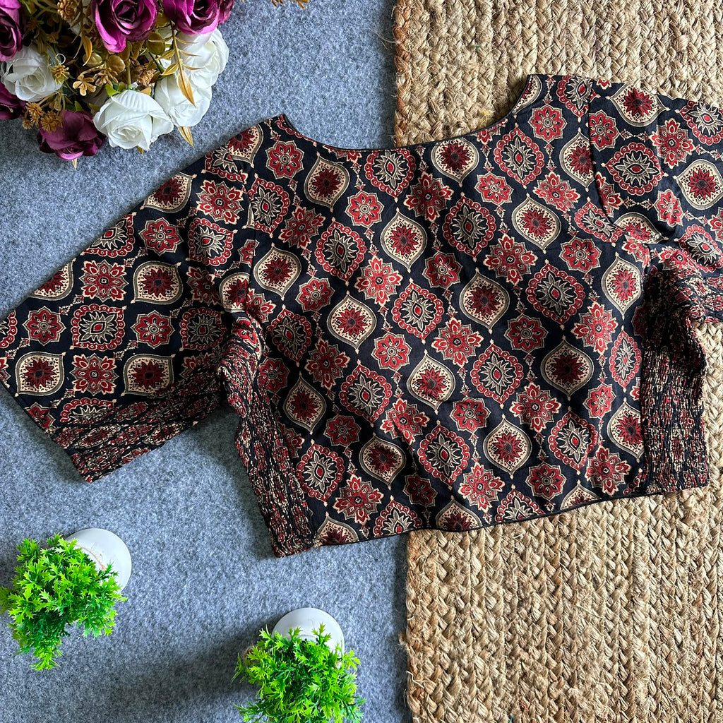 Ajrakh Print Ready Made Blouse – Black