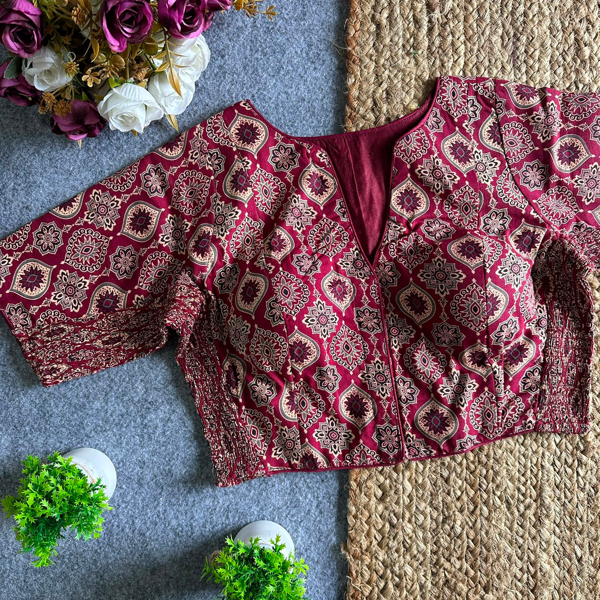 Ajrakh Print Ready Made Blouse – Magenta