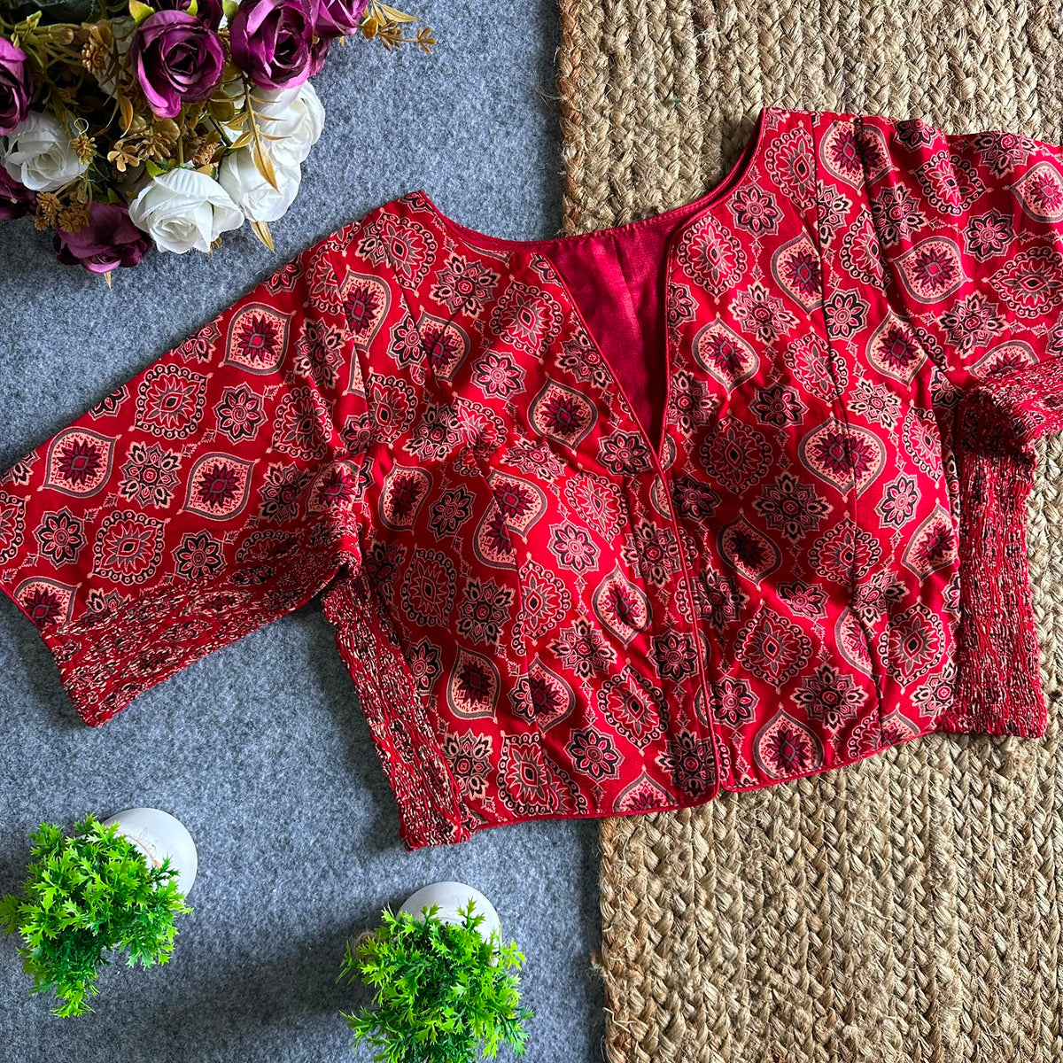 Ajrakh Print Ready Made Blouse –  Red