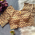 Ajrak Print Elastic Blouse - Mustard Beige Color