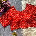 Ajrak Print Elastic Blouse - Red Color