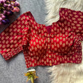 Ajrak Print Elastic Blouse - Maroon Color